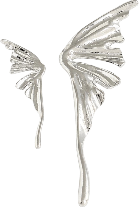 Women's Silver Metallic Wing Drop Earrings