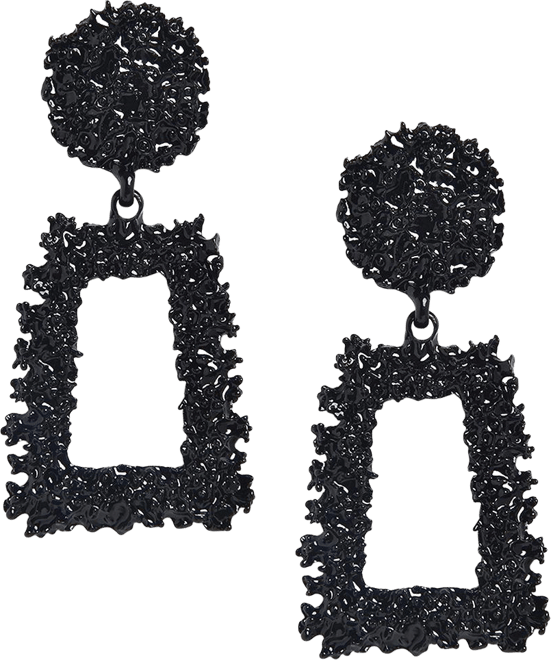 Women's Black Textured Geometric Drop Earrings
