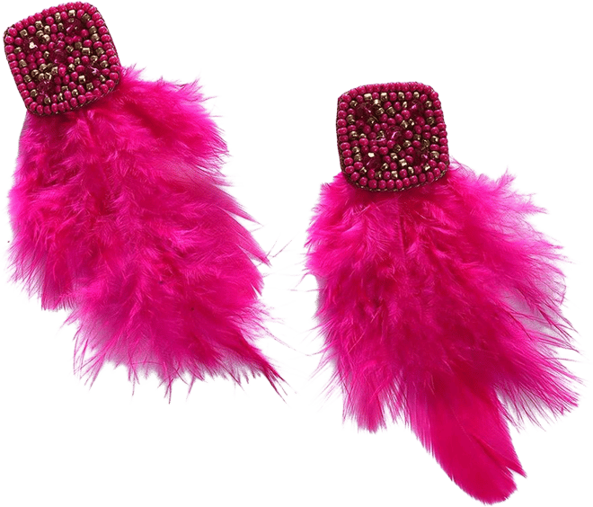 Women's Pink Beaded Feather Drop Earrings