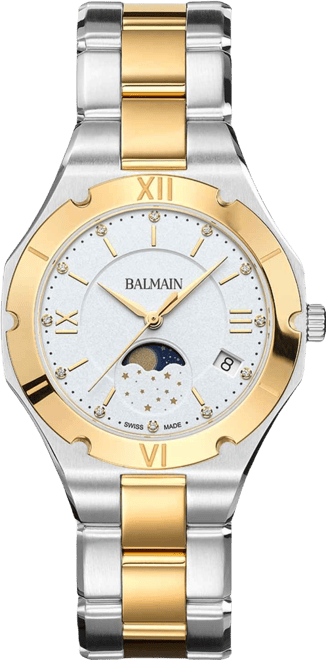 Women's Swiss Be  Moonphase Diamond (1/20 ct. t.w.) Two-Tone Stainless Steel Bracelet Watch 33mm