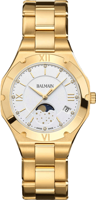 Women's Swiss Be  Moonphase Diamond (1/20 ct. t.w.) Gold Pvd Stainless Steel Bracelet Watch 33mm