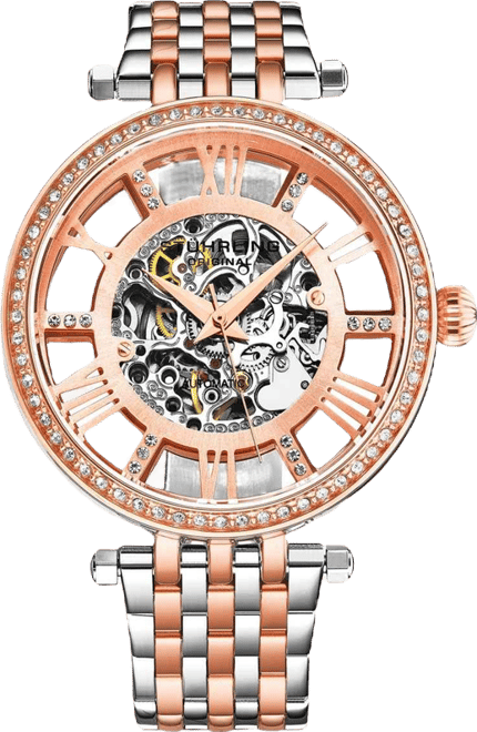 3944 Delphi Women s Automatic Skeleton Watch 38mm, Silver-tone, Crystal Bezel, Roman Numerals, Stainless Steel Bracelet