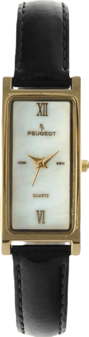 Women 36x18mm Watch Glossy Black Leather Strap