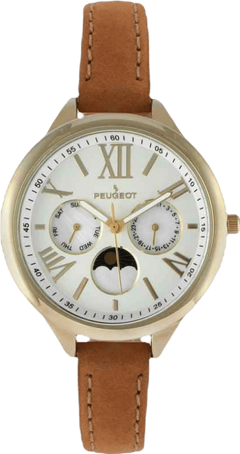 Women 38mm Watch Multi Function Suede Leather Strap