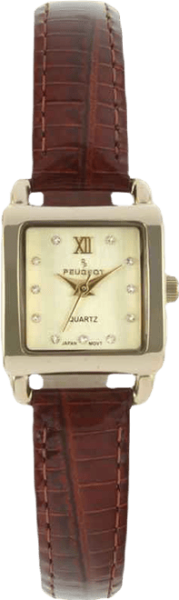 Women's 20mm Square Watch with Glossy Brown Leather Strap