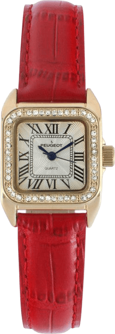 Women's 34x24mm Tank Watch with Crystal Bezel Red Leather Strap