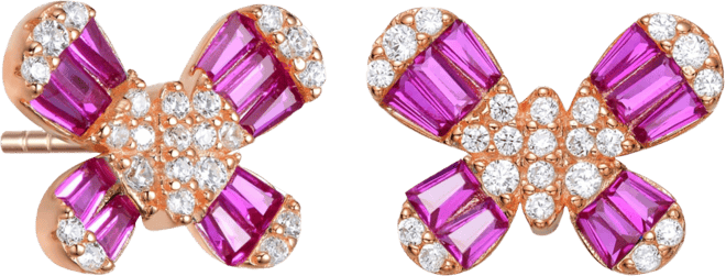 Teens/Young Adults Sterling Silver with Baguette and Clear Round Cubic Zirconia Butterfly Stud Earrings