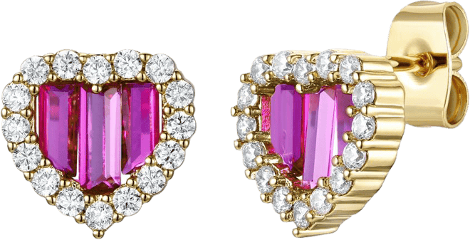 Gigi Girl Teens/Young Adult 14k Gold Plated with Colored Cubic Zirconia Baguette Heart Halo Stud Earring