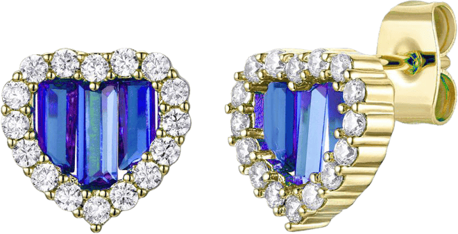 Gigi Girl Teens/Young Adult 14k Gold Plated with Colored Cubic Zirconia Baguette Heart Halo Stud Earring