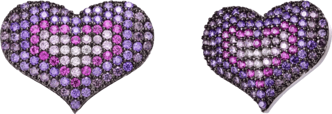 Sterling Silver Teens with Black Plated Multi Colored Round Cubic Zirconia Heart Stud Earrings