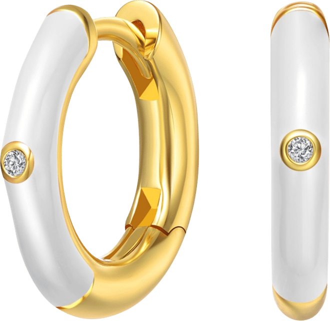 Kid's 14k Gold Plated Enamel & Cubic Zirconia Hoop Earrings