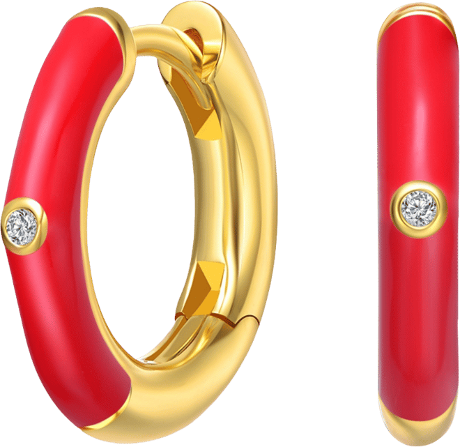 Kid's 14k Gold Plated Enamel & Cubic Zirconia Hoop Earrings