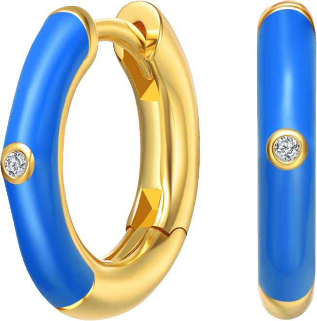 Kid's 14k Gold Plated Enamel & Cubic Zirconia Hoop Earrings