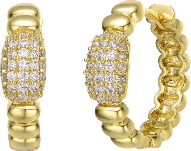 Teens Sterling Silver 14k Gold Plated with Cubic Zirconia Scalloped Huggie Hoop Earrings