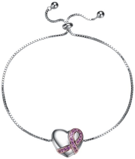 Teens/Young Adults White Gold Plated with infinity Ribbon on Heart Adjustable Bracelet