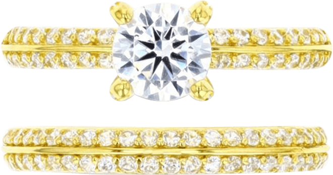 2-Pc. Set Cubic Zirconia Solitaire Ring & Complementing Band in 14k Gold-Plated Sterling Silver