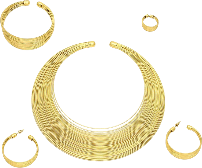 Women's Gold Wire Cluster Necklace, Earrings, Bracelet And Ring (Set Of 4)