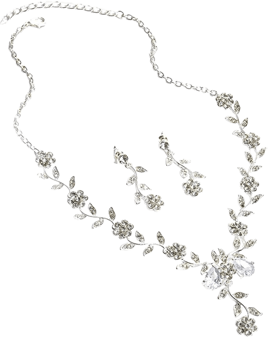 Women's Silver Intricate Embellished Flora Jewellery Set