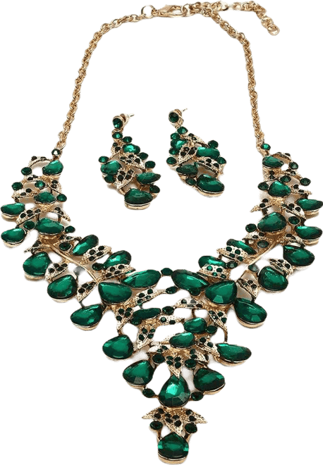 Women's Green Maxi Stone Necklace And Earrings (Set Of 2)