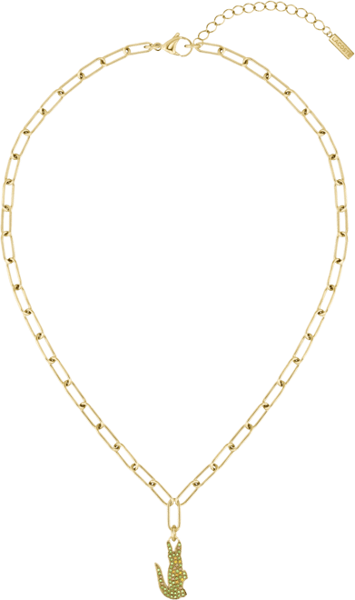 Gold-Tone Stainless Steel Pave Crocodile Pendant Necklace, 17" + 2" extender