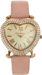 Women's Heart Shaped Rose Gold Crystal Watch with Pink Suede Strap