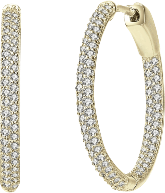 Chic Sterling Silver Cubic Zirconia Encrusted Thin Hoop Earrings