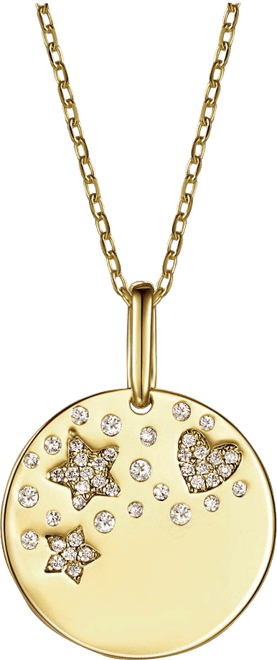 Children's 14k Gold Plated with Cubic Zirconia Heart & Lucky Star Galaxy Medallion Pendant Necklace