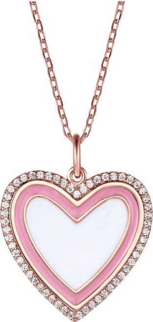 Children's 18k Rose Gold Plated with Clear Cubic Zirconia and Enamel Halo Heart Pendant Necklace