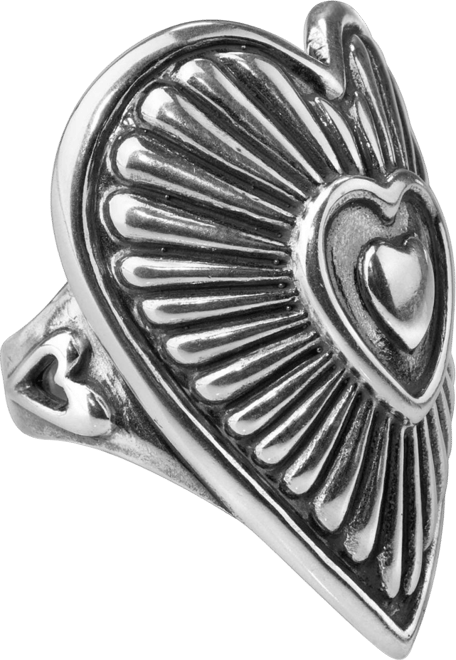 Sterling Silver Women's Statement Ring Heart and Sunburst Design, Sizes 5-10