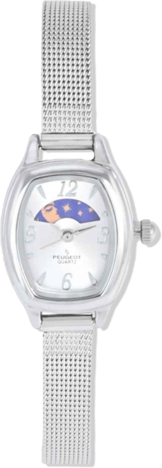 Women's Silver Dial Sun Moon Watch 30x20mm Calendar Mesh Bracelet