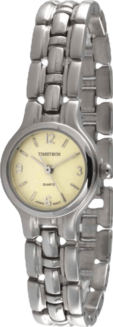 Women's Silver Plated Panther Link Bracelet Dress Watch with Gold Dial