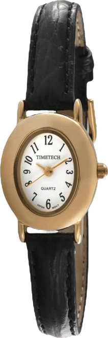 Women's Tonneau Petite Dial Watch with Black Leather Band