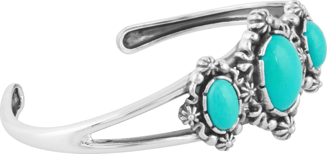 Sterling Silver Women's Cuff Bracelet Blue Turquoise Gemstone Size Small