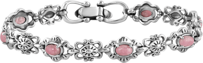 Sterling Silver with Rhodonite Gemstone Women's Concha Link Bracelet, Small