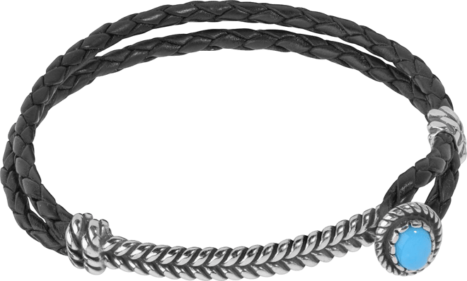 Sterling Silver Women's Leather Bracelet Blue Turquoise Gemstone Size Small