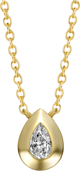 Sterling Silver 14k Gold Plated Raindrop Pear-Shaped Cubic Zirconia Bezel Solitaire Necklace
