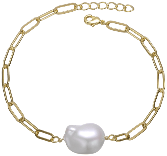 Sterling Silver 14k Gold Plated White Freshwater Pearl Paperclip Link Bracelet