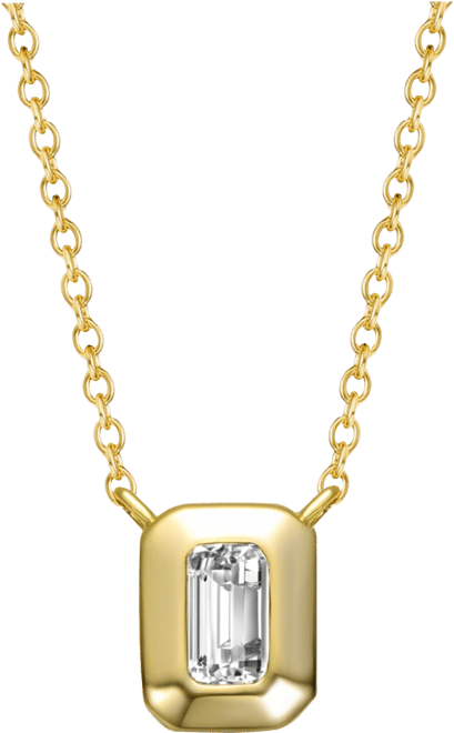 Sterling Silver 14k Gold Plated Rectangular Green Cut Cubic Zirconia Bezel Solitaire Necklace