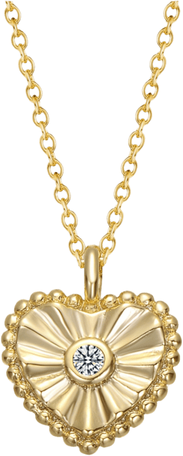 Sterling Silver 14k Gold Plated Cubic Zirconia Textured Heart Pendant Necklace