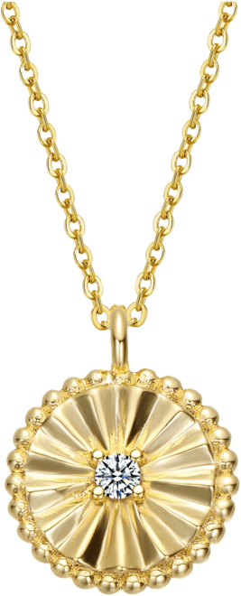 Sterling Silver 14k Gold Plated Cubic Zirconia Textured Circle Pendant Necklace