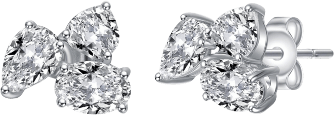 Sterling Silver Cubic Zirconia Triple Cluster Stud Earrings
