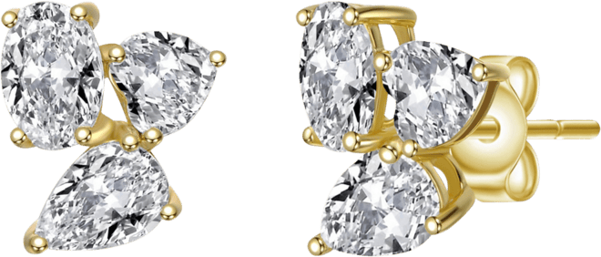 Sterling Silver Cubic Zirconia Triple Cluster Stud Earrings