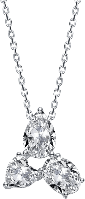 Sterling Silver Cubic Zirconia Mixed-Cut Trio Cluster Pendant Necklace