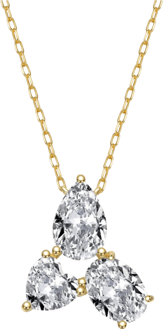 Sterling Silver Cubic Zirconia Mixed-Cut Trio Cluster Pendant Necklace