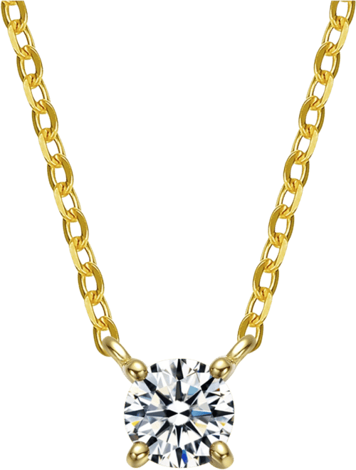 Sterling Silver Colored Cubic Zirconia Birthstone Solitaire Necklace