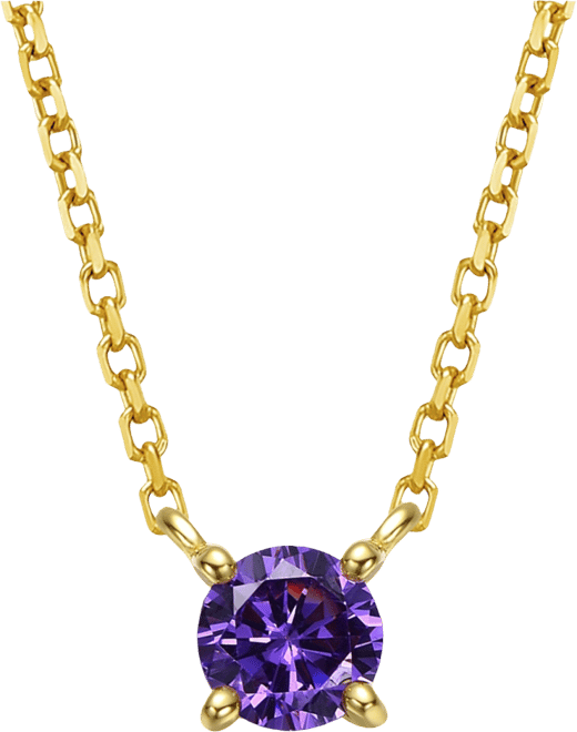 Sterling Silver Colored Cubic Zirconia Birthstone Solitaire Necklace