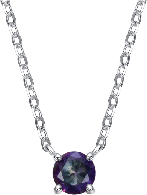 Sterling Silver Colored Cubic Zirconia Birthstone Solitaire Necklace