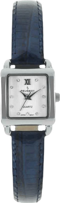 Women's 20mm Square Watch with Glossy Blue Leather Strap