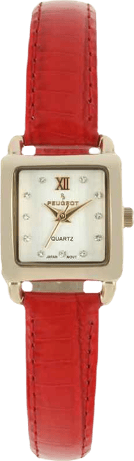 Women's 20mm Square Watch with Glossy Red Leather Strap