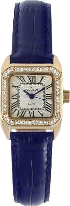 Women's 34x24mm Tank Watch with Crystal Bezel Blue Leather Strap